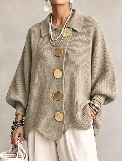 Karina | Oversize kardigans ar apkakli un pogām