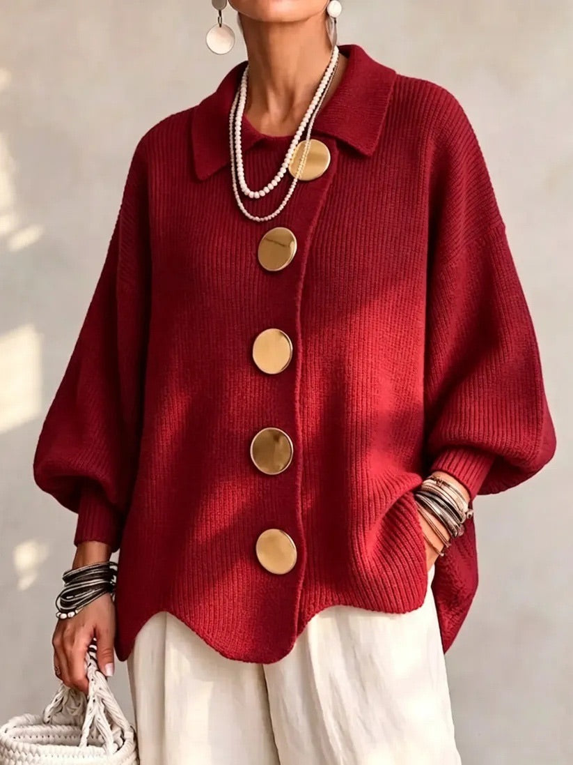 Karina | Oversize kardigans ar apkakli un pogām