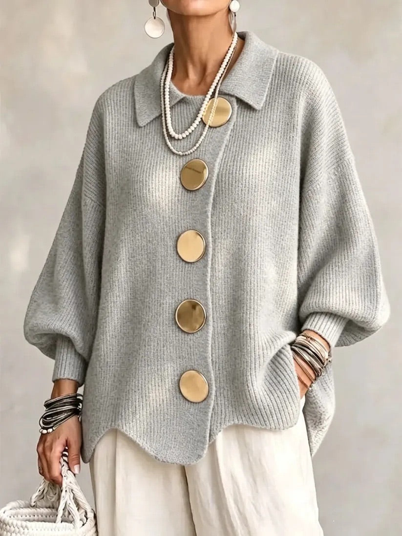 Karina | Oversize kardigans ar apkakli un pogām