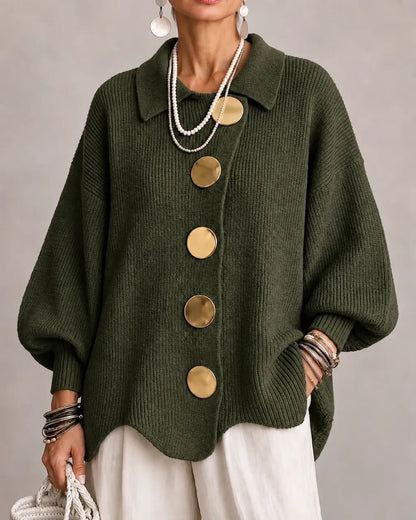 Karina | Oversize kardigans ar apkakli un pogām