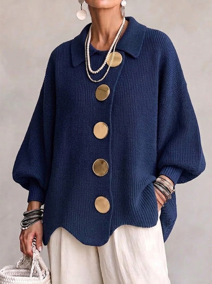 Karina | Oversize kardigans ar apkakli un pogām